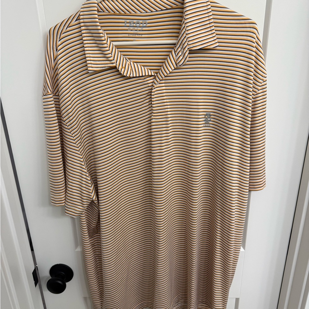 Izod Beige and White Striped Polo Shirt